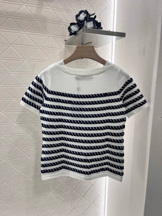 L 25 Spring Summer New Jacquard Rope Knit Short Sleeve Top