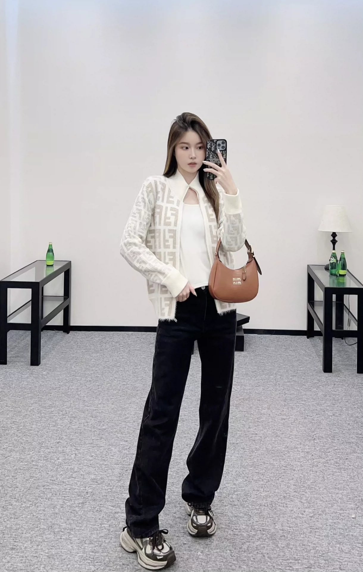 F 25fw jacquard zipper knit cardigan