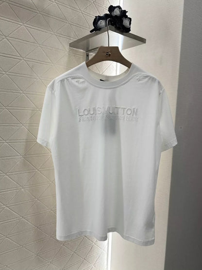 L 25 summer new washed embroidery letters broken hole round neck short sleeve T-shirt