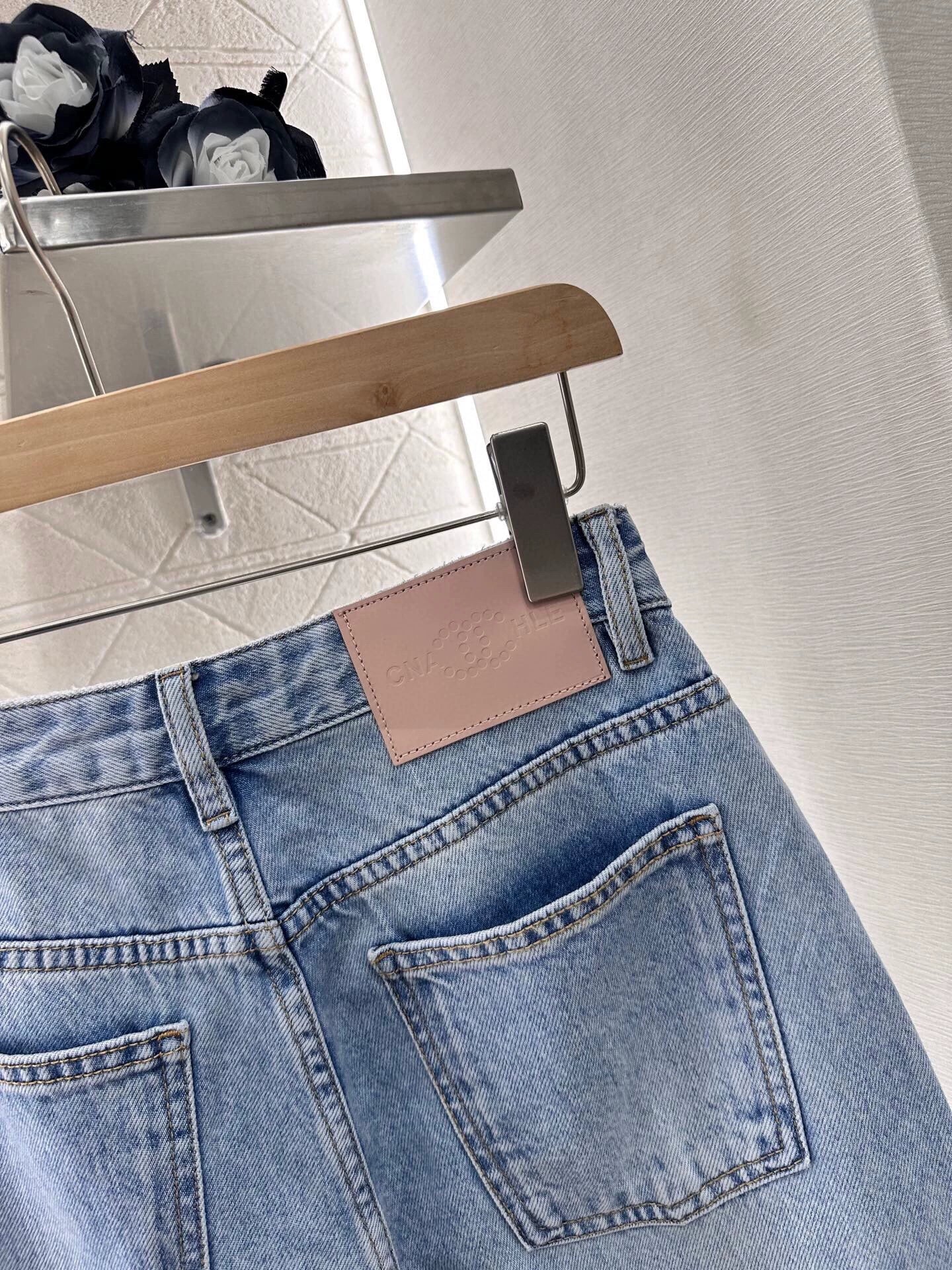 C 25 Wide Leg Rhinestone Denim Trousers