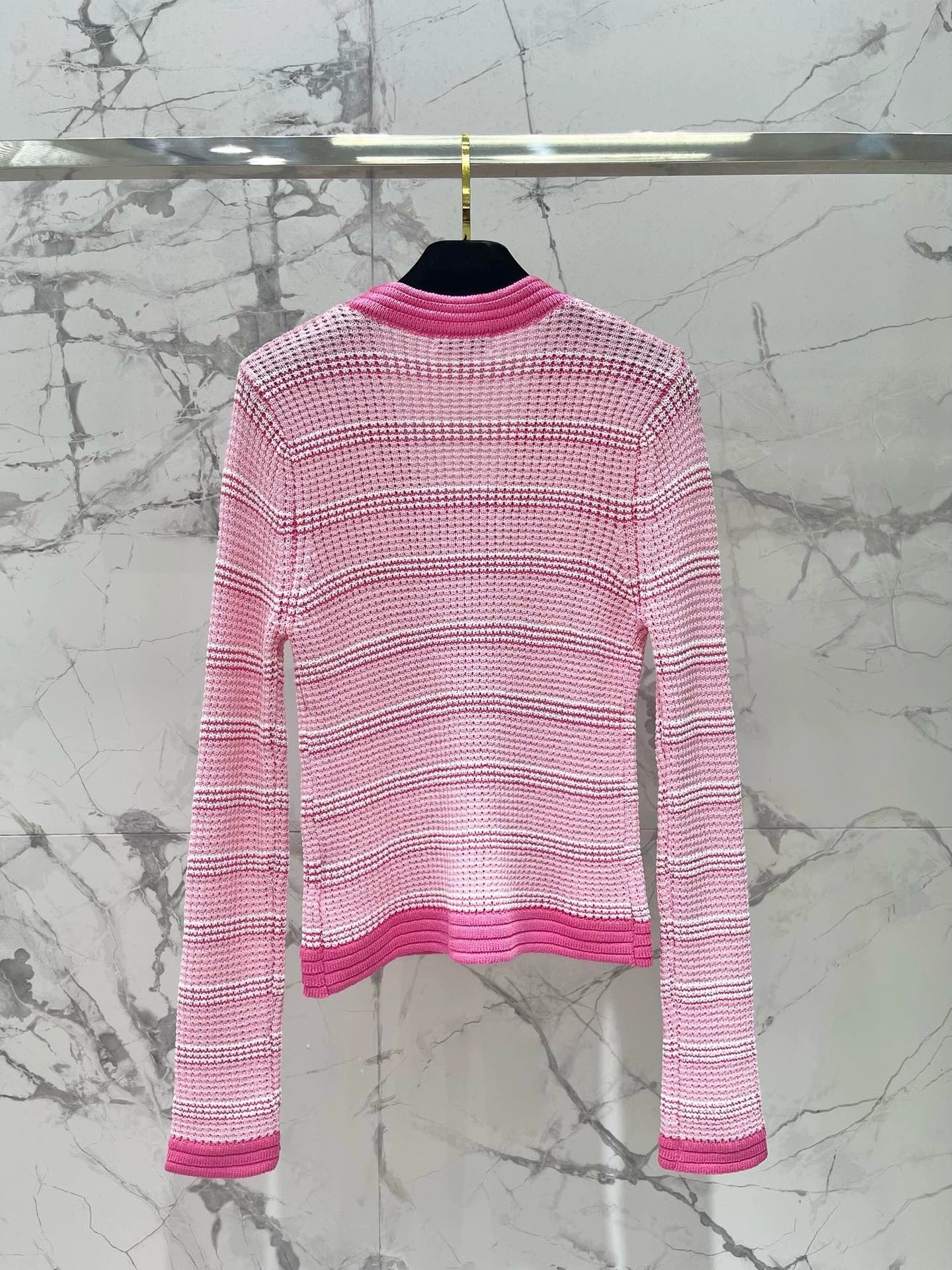 C 25 new hollow color matching striped knitted cardigan