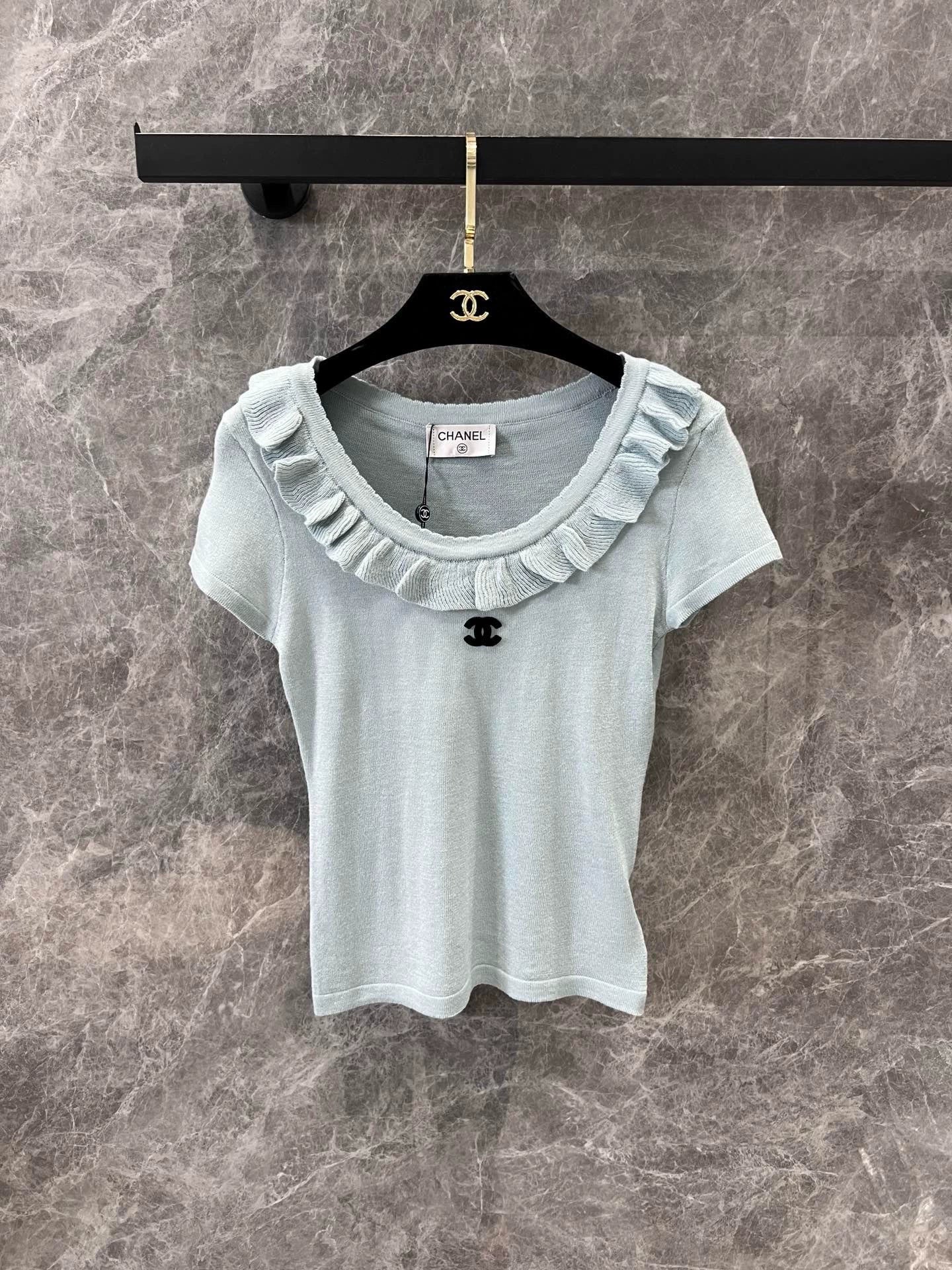 C 25Ss early spring new style lace round neck slim fit knitted short-sleeved top
