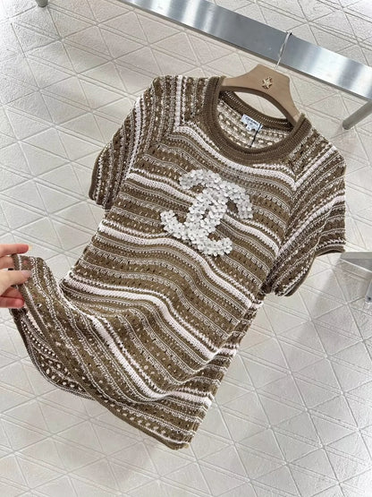 C 25 New Cubic Flower Letter Knit Short Sleeve