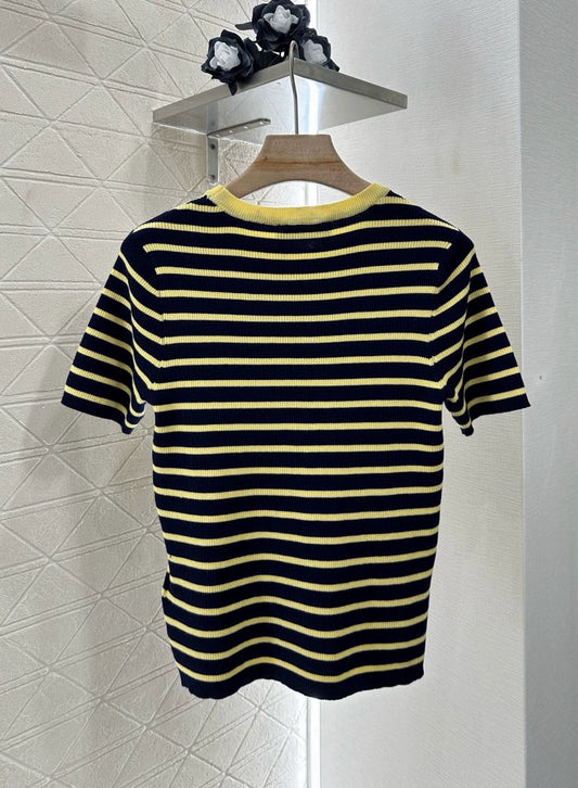 M 25 Striped Knit Short Sleeve Top