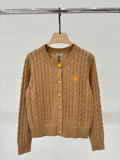 LO 25 Spring and Summer New Round Neck Letter Logo Embroidered Button Knitted Cardigan