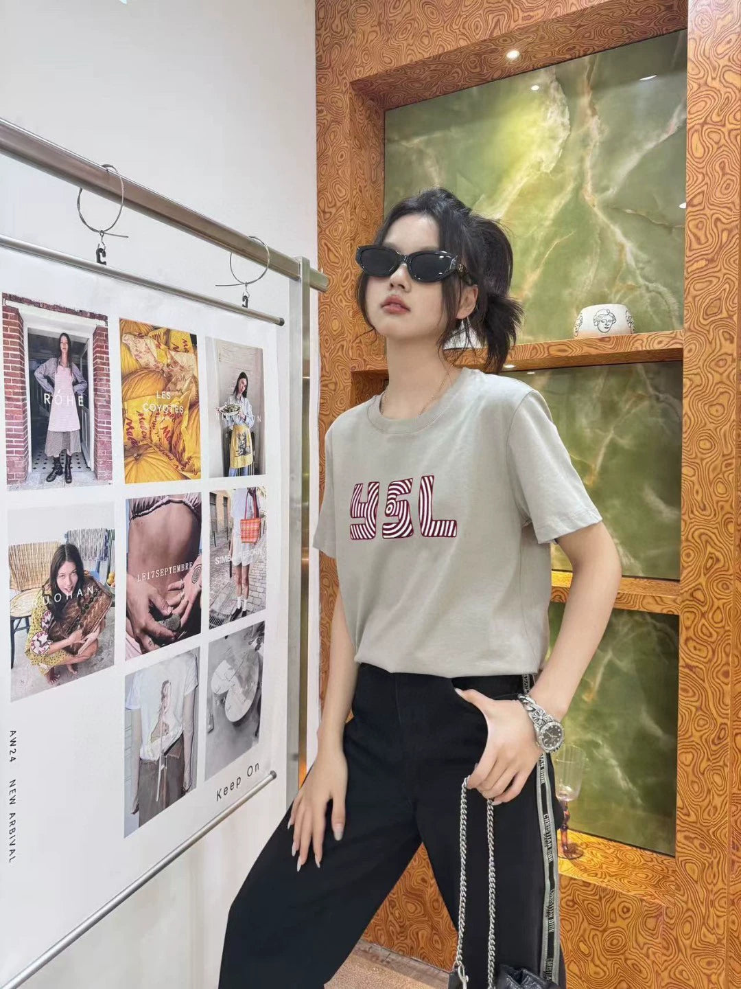 Y 25 New Flocked Letter Print Short Sleeve T-Shirt