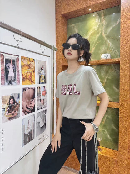 Y 25 New Flocked Letter Print Short Sleeve T-Shirt