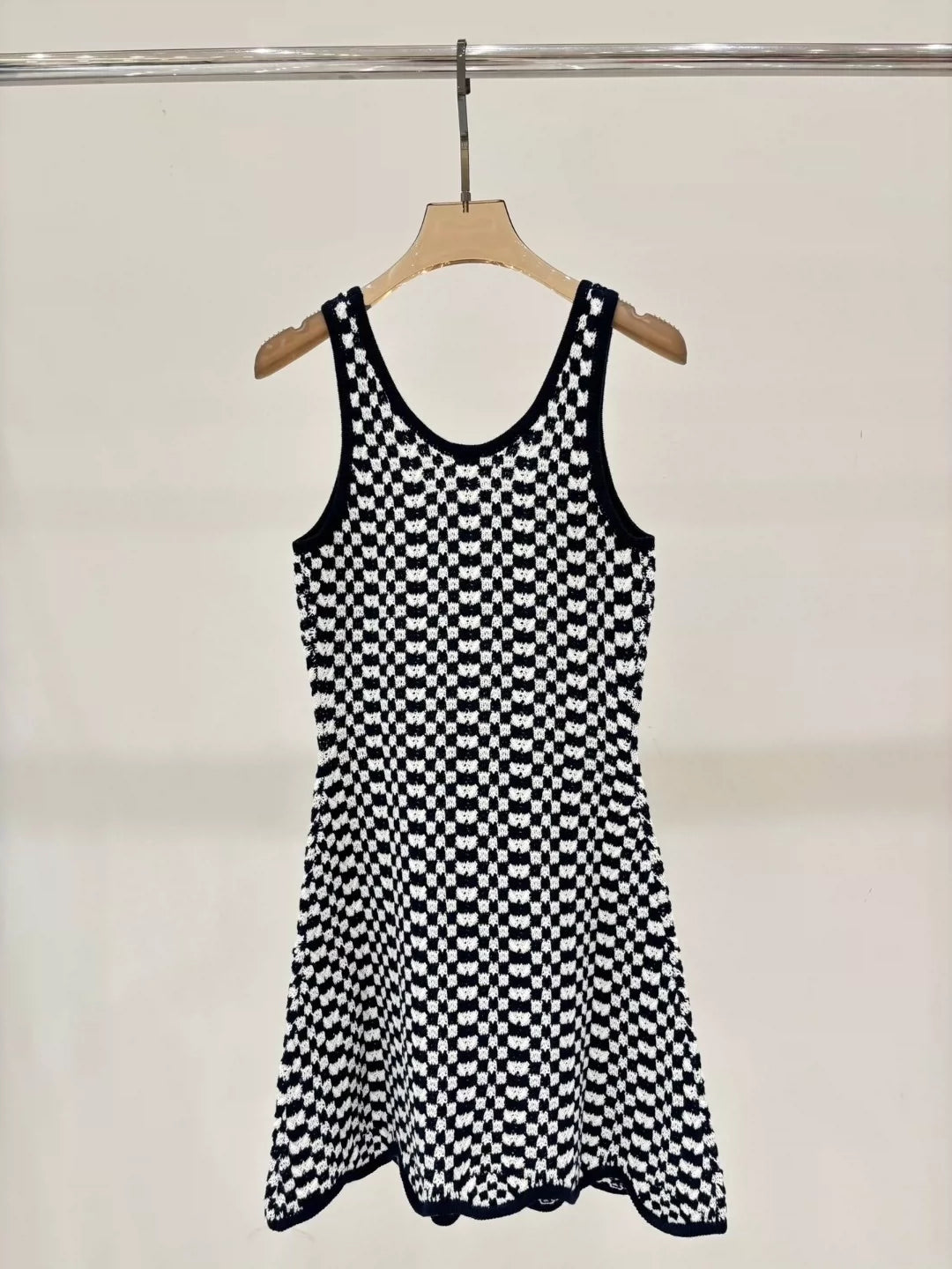 CE 25 Summer new round neck letter logo jacquard plaid contrast color casual knitted dress