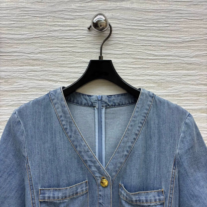 Ce 25 Spring/Summer V-Neck Belt Design Denim Dresses