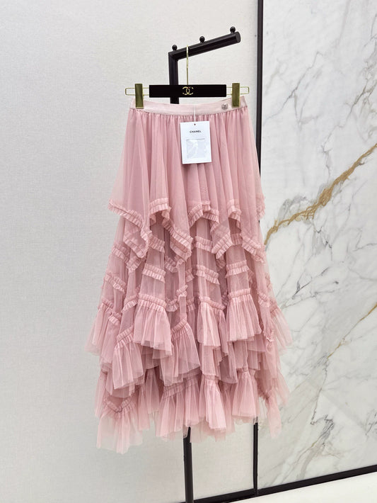 C 25 Spring/Summer New Irregular Hem Mesh Half Skirt(pink,black,white)