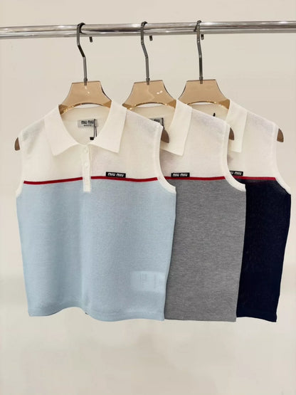 M 25 Summer new lapel letter logo stitching casual knitted vest