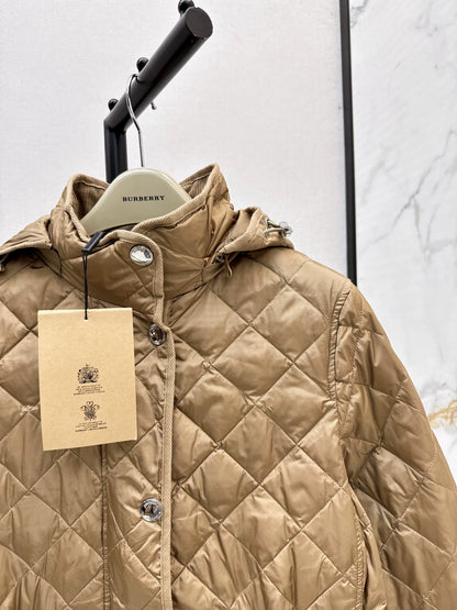BRU 25 New Diamond Quilted Hooded Down Jacket Mid-Length Jacket