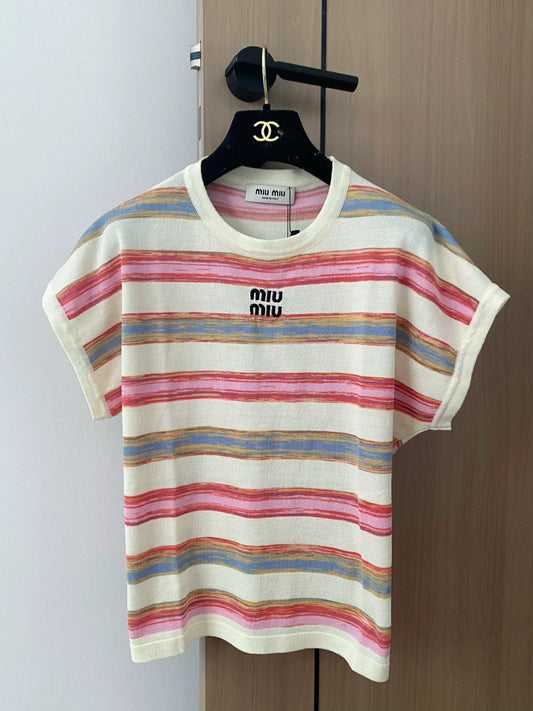 M 25 New Gradient Colorful Stripe Knit Tank Top