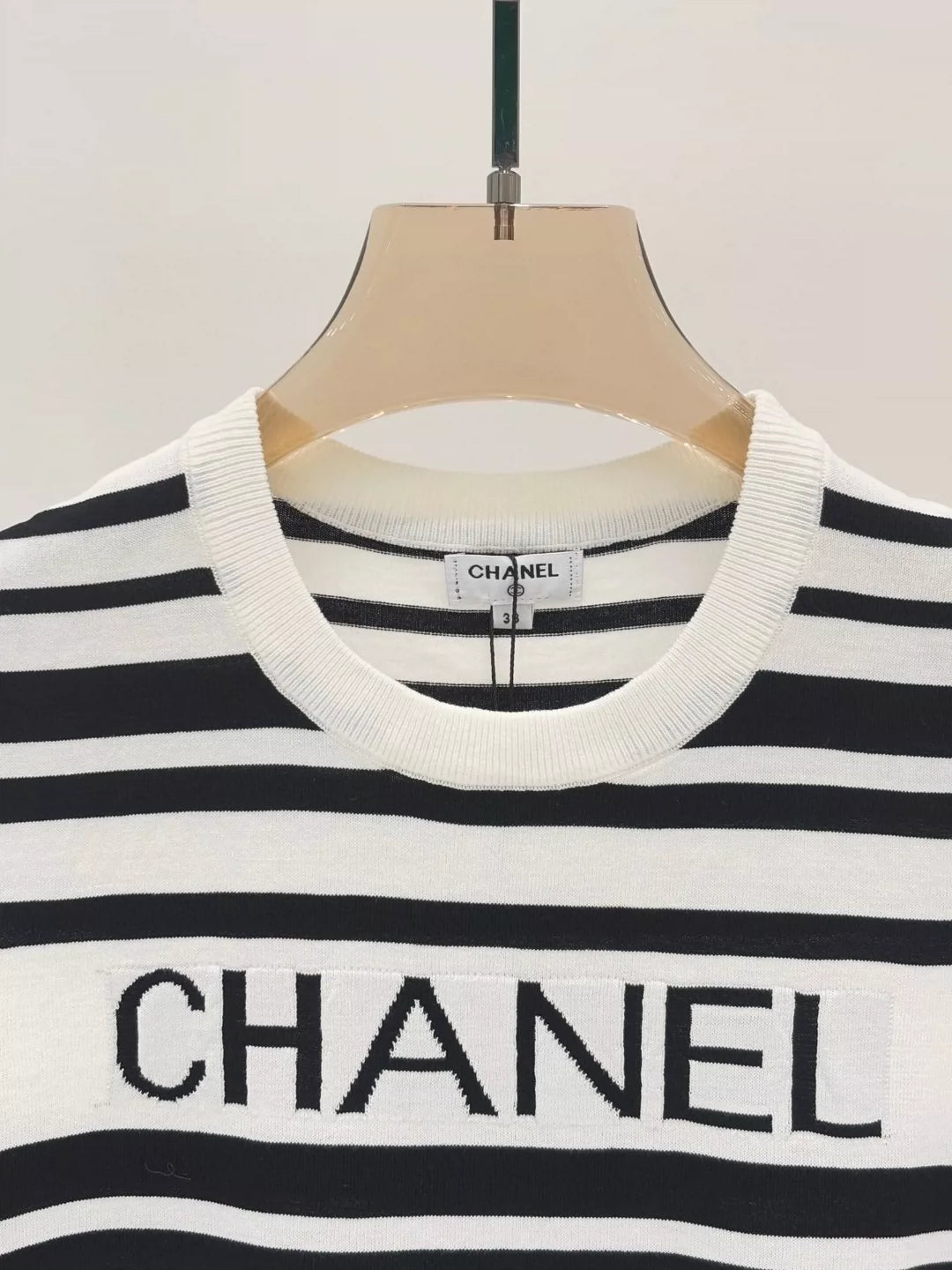 C 25 Summer New Black and White Striped Letter Logo Jacquard Knitted Short Sleeves