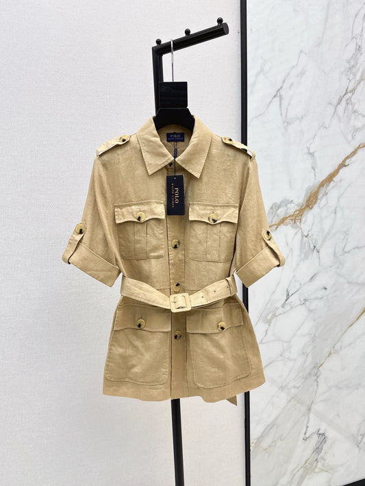 RA 25 Spring and Summer New Khaki Short Sleeve Trench Coat Top