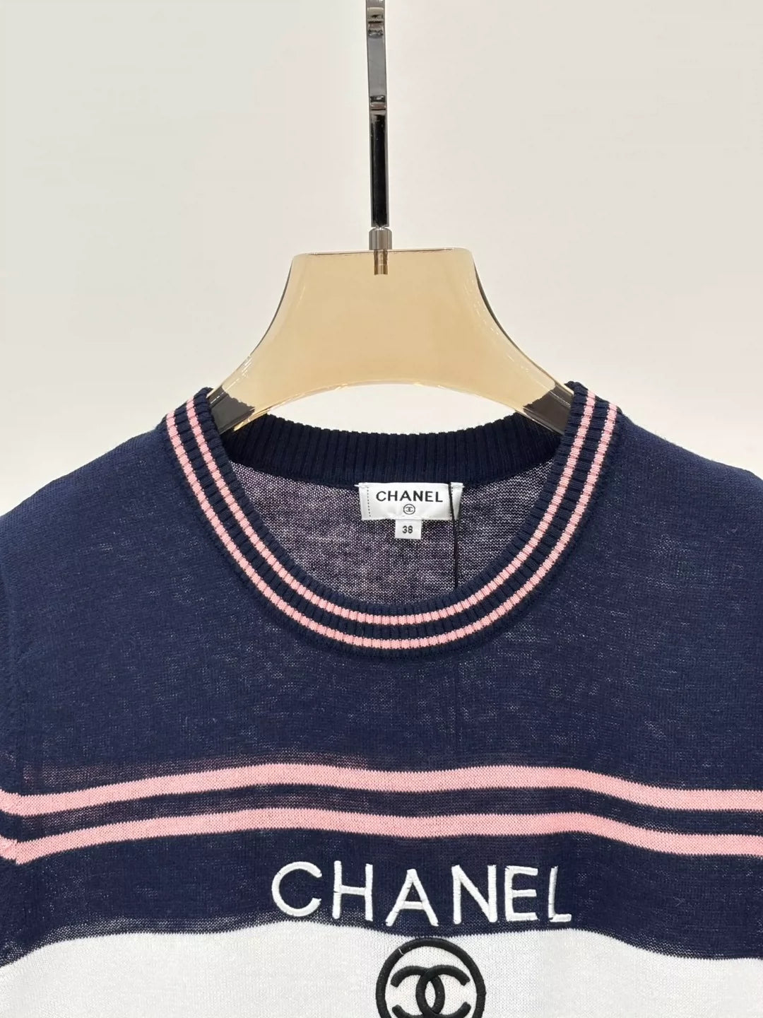 C 25 Summer new round neck letter jacquard striped color matching casual knitted short sleeves
