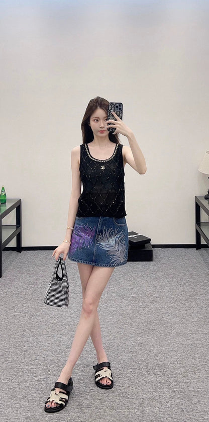 2025 Summer New Arrival Diamond Chain Knitted Vest