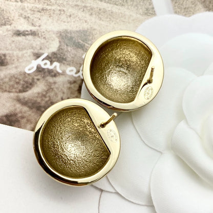 C 25 Vintage Metal Double C Half Ball Stud Earrings