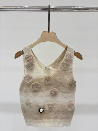 M 25 Summer new V-neck gradient flower three-dimensional jacquard sleeveless knitted vest
