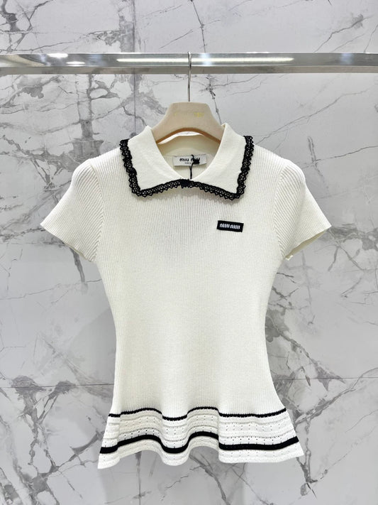 M 25 new crochet doll collar slim fit short sleeve knit