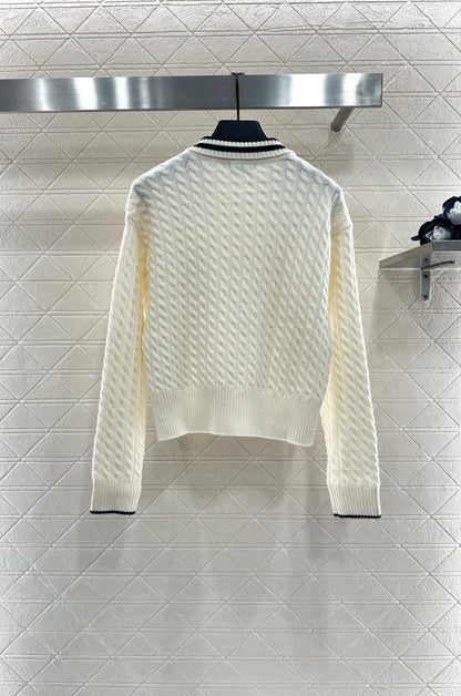 Bru 25 Crochet striped lapel knitted top