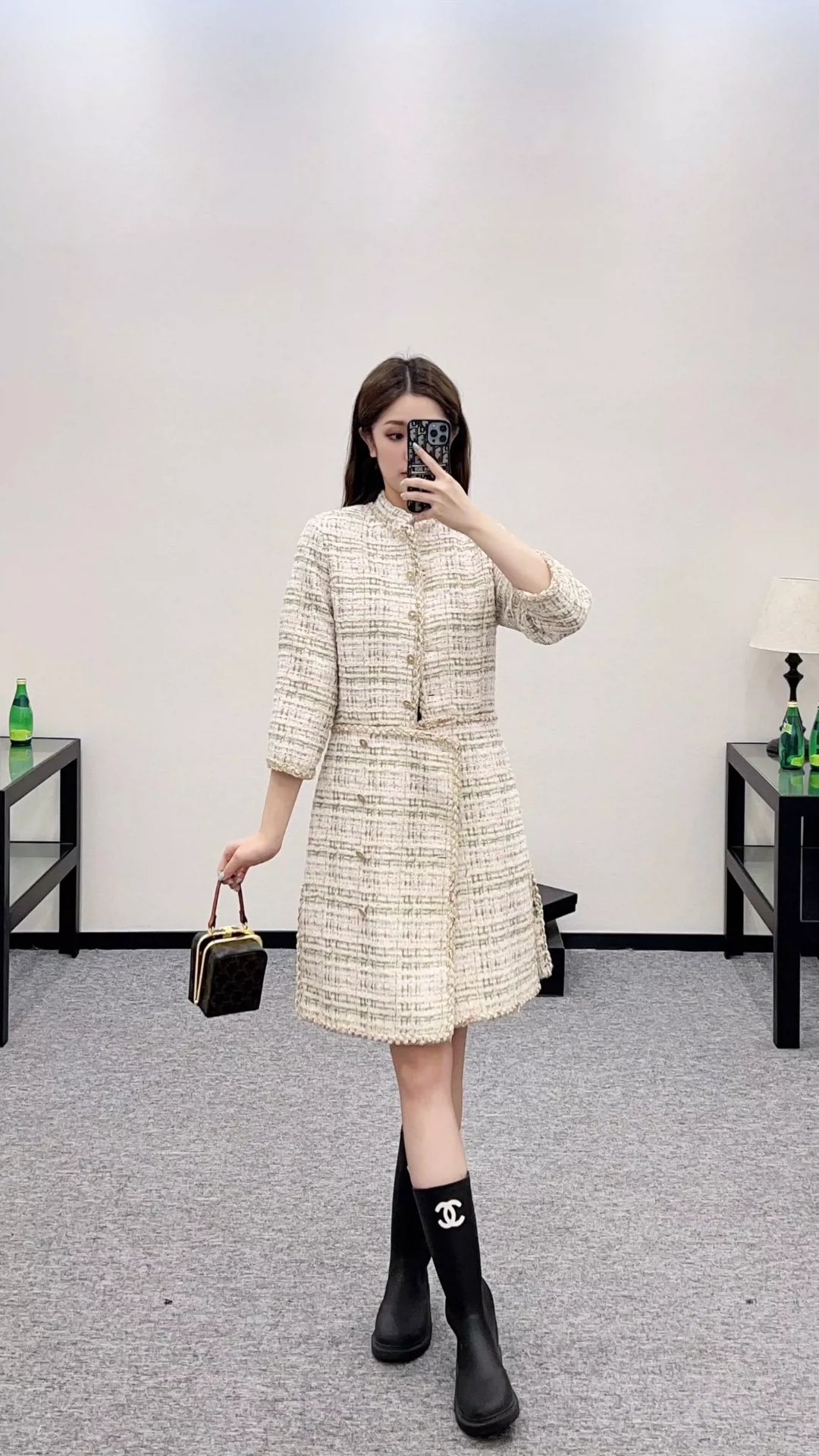 C 25 autumn and winter new styles, long coat dress with woven dress hem