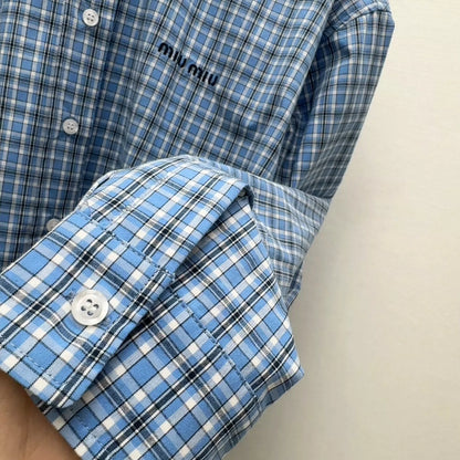 m 25 Spring and Summer New Blue Plaid Short Shirt
