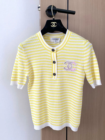 C 25 new stripes round neck short sleeve knit