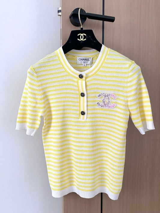 C 25 new stripes round neck short sleeve knit