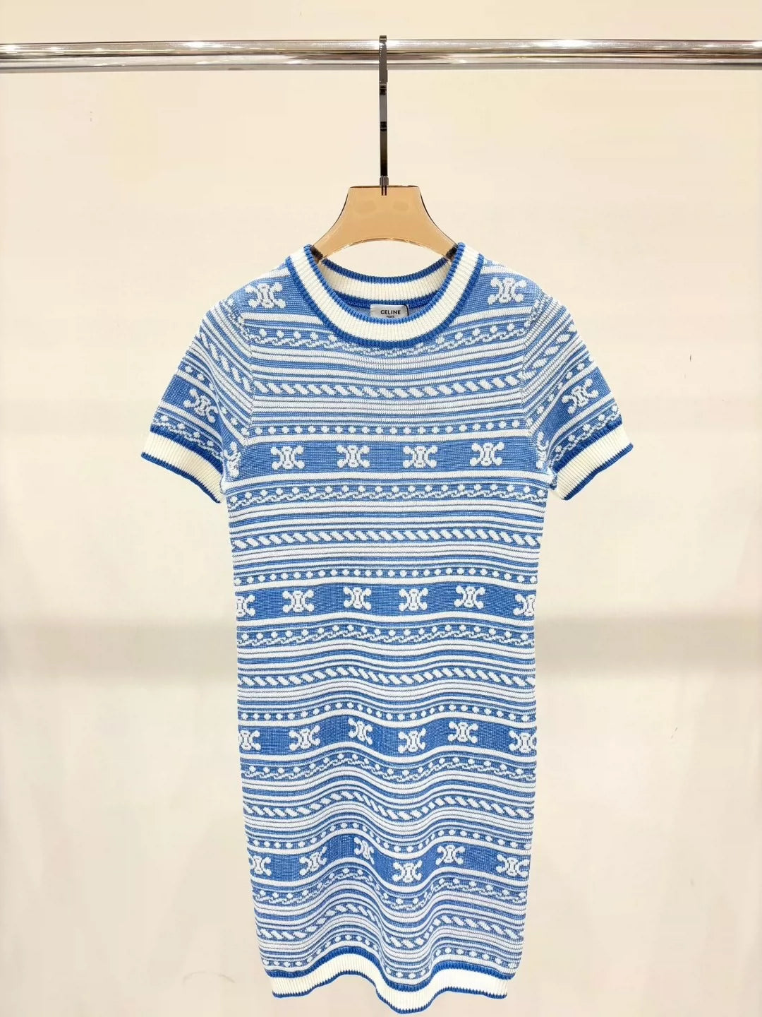 CE 25 Summer new round neck striped jacquard simple slim fit knitted dress