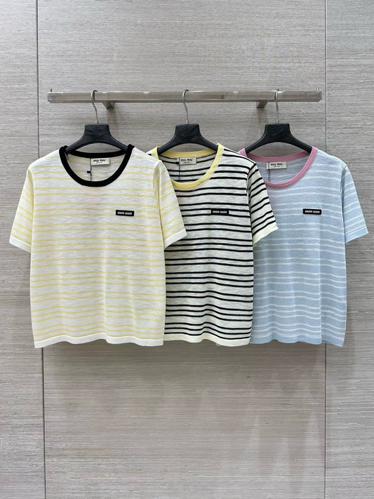 M 25 Striped Knit Short Sleeve Top