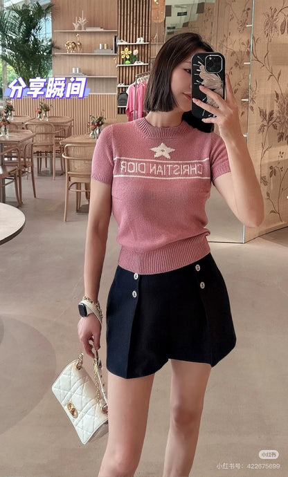 D 25 new star letters cashmere short sleeve sweater