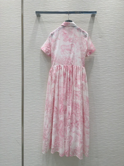 D 25 Neues einreihiges Kleid mit Revers und kurzen Ärmeln im Animal-Dschungel-Print (mit Innenbluse) 