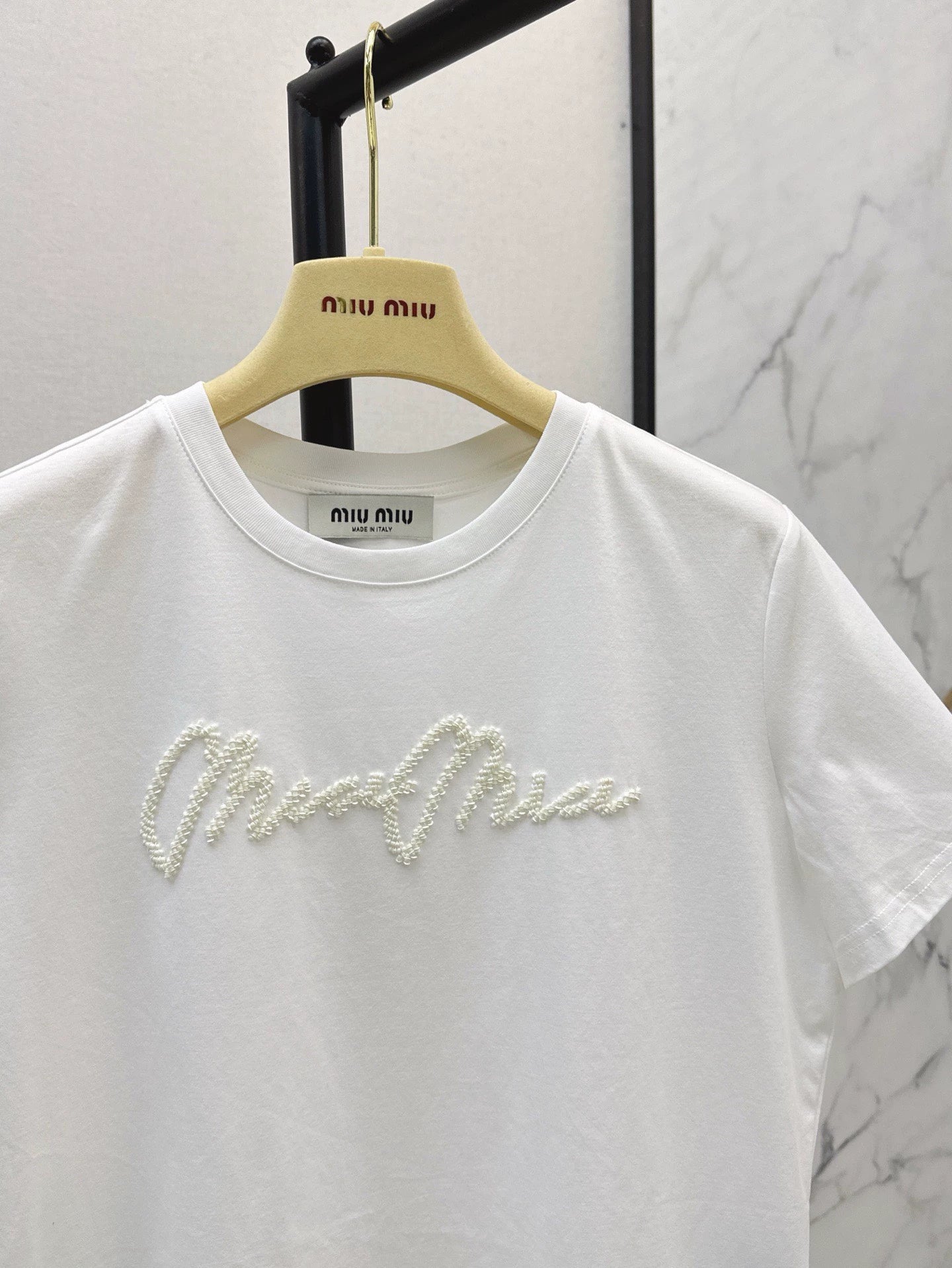 M 25 spring and summer new beaded short-sleeved T-shirt