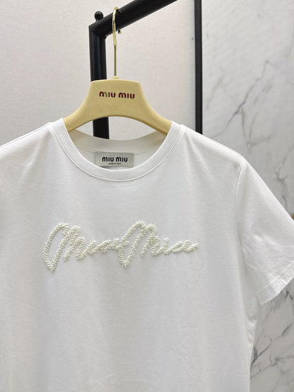 M 25 spring and summer new beaded short-sleeved T-shirt