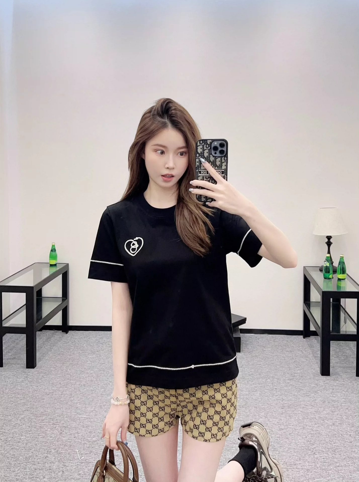 BRU 25ss New round neck embroidered knot short-sleeved T-shirt