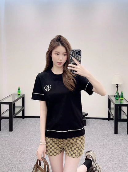 BRU 25ss New round neck embroidered knot short-sleeved T-shirt
