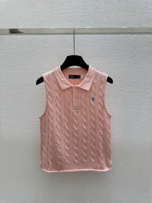 ra 25 New Embroidered Twist Lapel Sleeveless Knit Tank Top