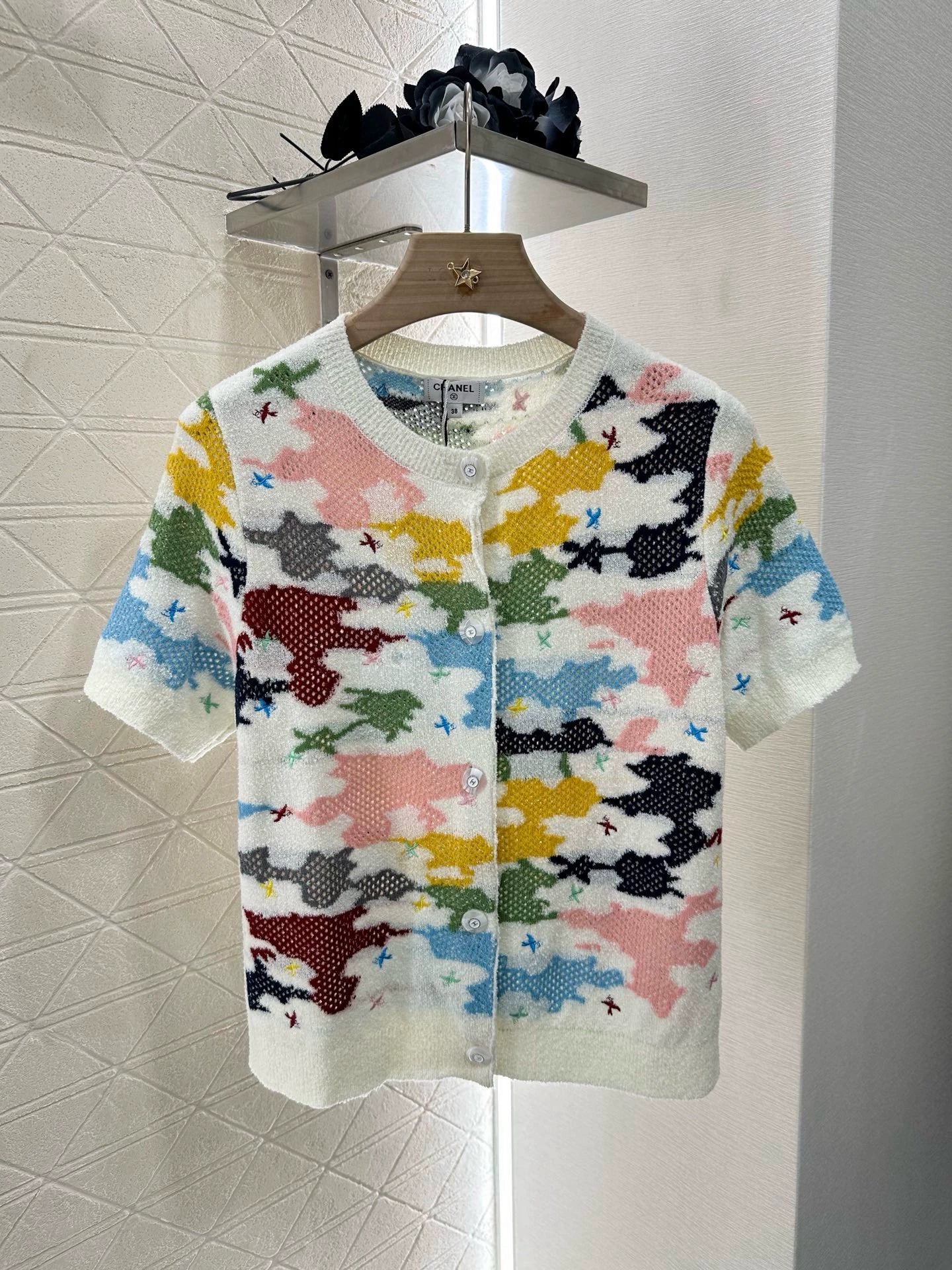 C 25 Colorful Knit Short Sleeve Cardigan