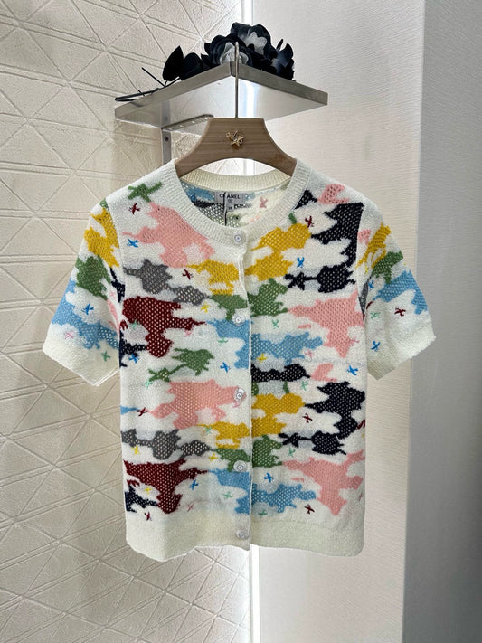 C 25 Colorful Knit Short Sleeve Cardigan
