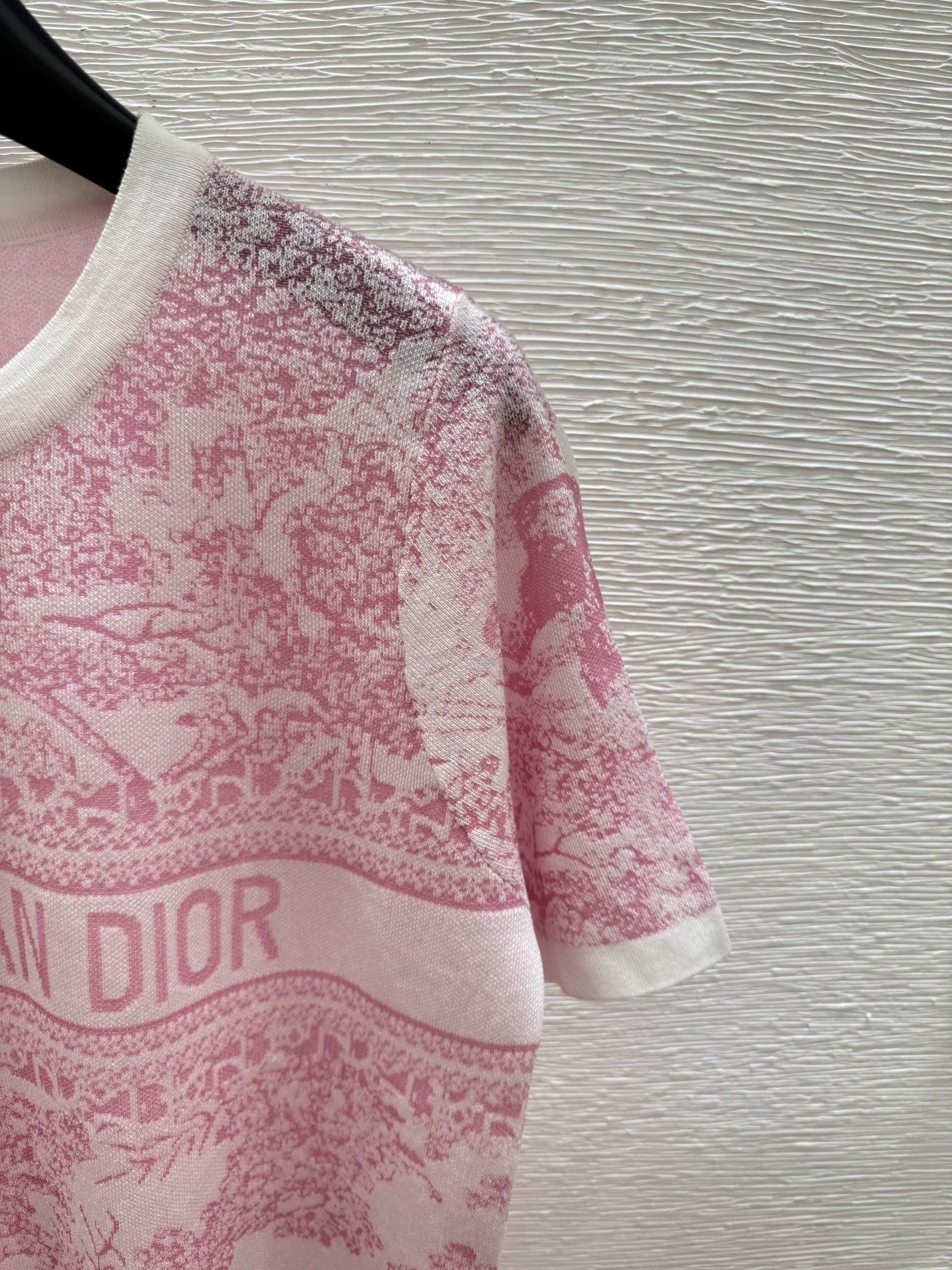 D 25 new color clashing print round neck short sleeve knitting(PINK GREEN GRAY)