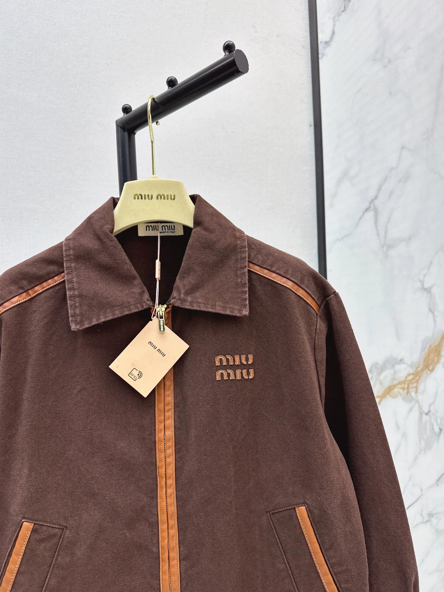 M 25 Brown denim jacket with leather detailing