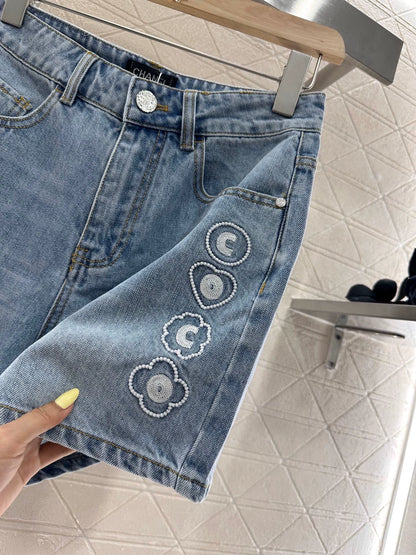 C 25 High waist washed denim shorts