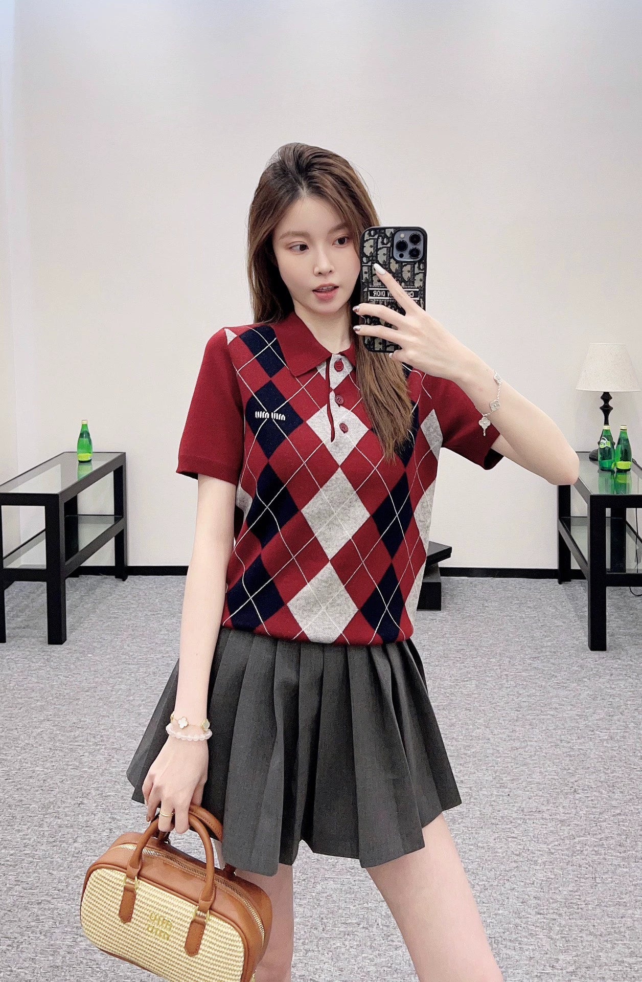 M 25 Diamond check polo short-sleeve.