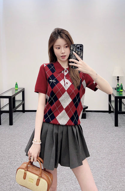 M 25 Diamond check polo short-sleeve.