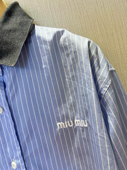 M 25 Spliced collar embroidered letter shirt