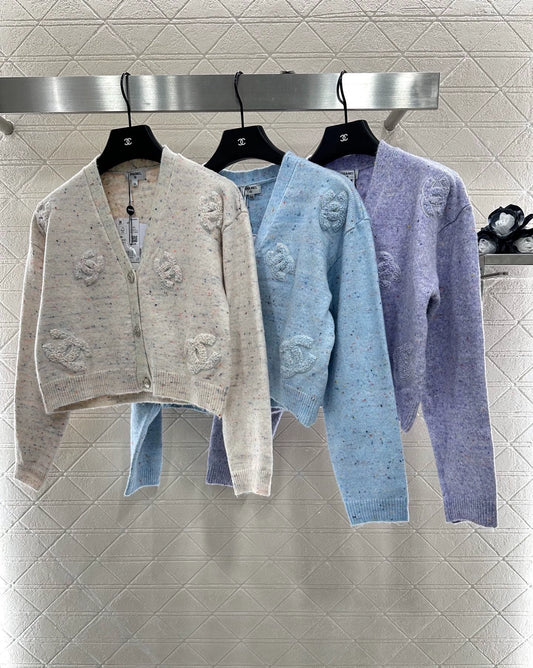 C 25 Plush lettering logo knitted cardigan