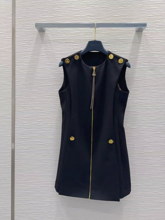 L 25 New Button Zipper Sleeveless Dresses