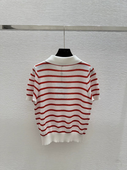 C 25 new striped button lapel short sleeve knit