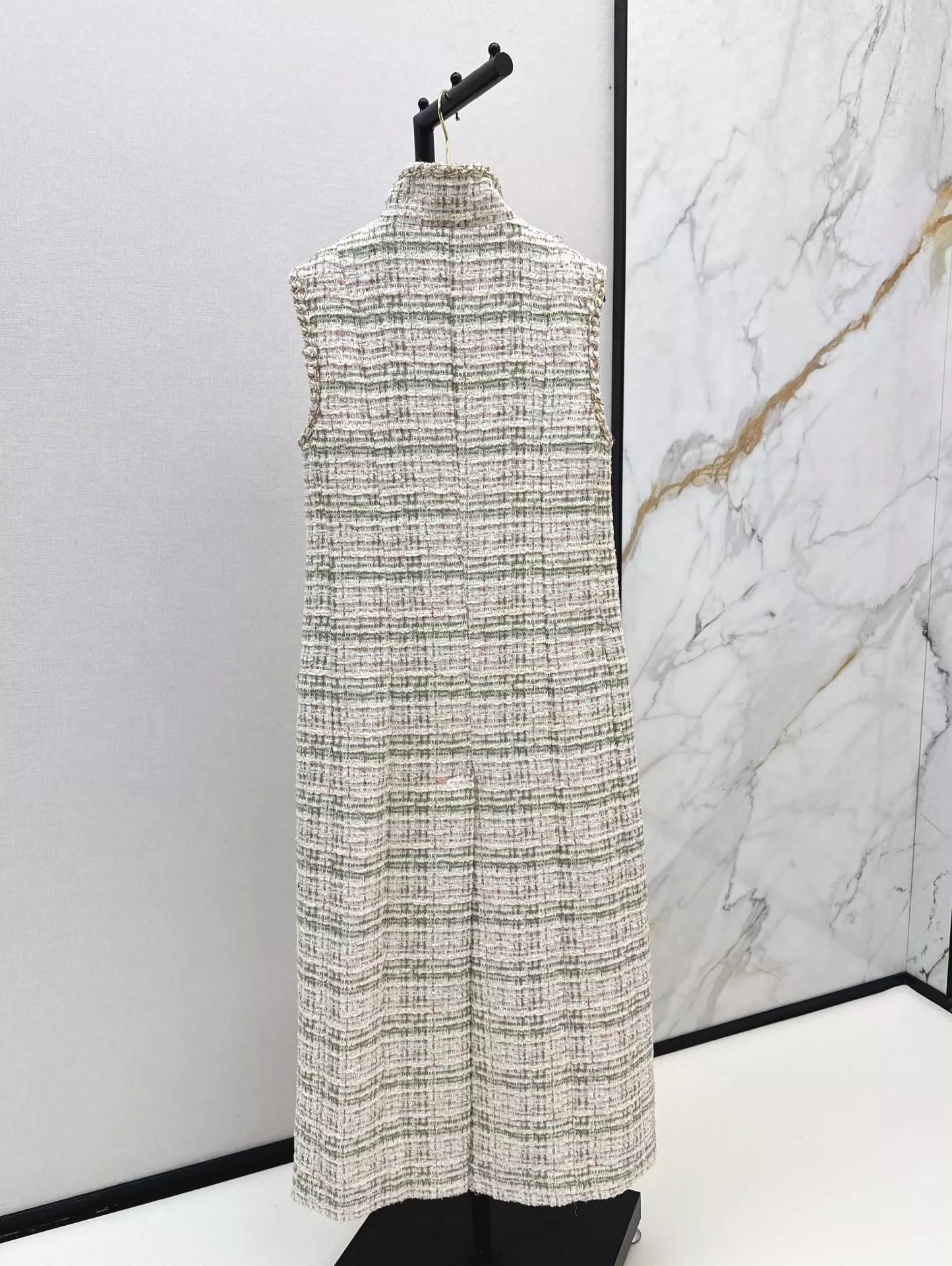 C 25fw Woven long tweed vest dress